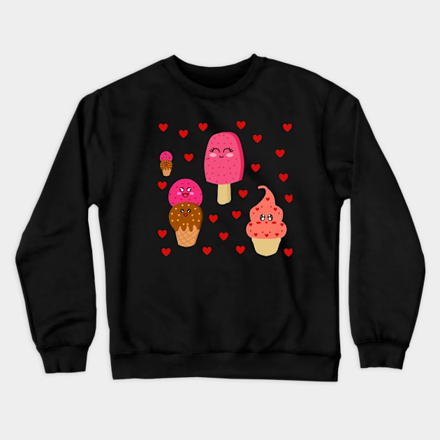 Ice Cream Combo With Hearts Crewneck Sweatshirt by TANSHAMAYA